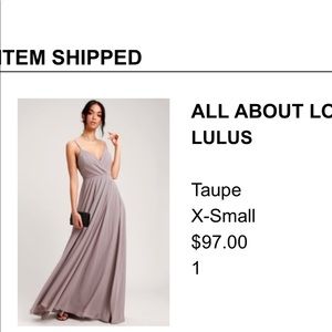 Taupe bridesmaids dress.